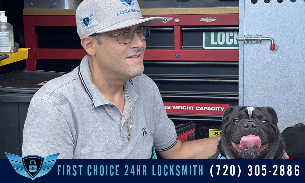 locksmith technician and his dog